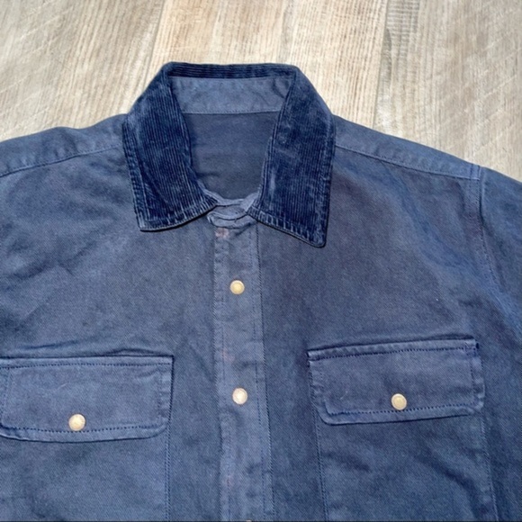 J. Galt navy blue heavy denim shirt jacket collar - Picture 2 of 4